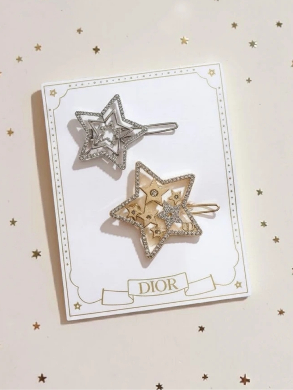 Dior CD Logo Star Hair Clips — Gold and Silver Sparkle